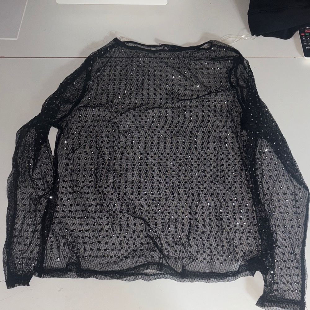 Black Sheer Long Sleeve Top with Silver Accents